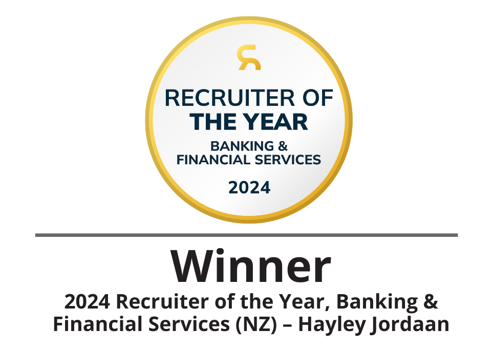 Winner 2024 Recruiter of the Year, Banking & Financial Services (NZ) – Hayley Jordaan Award Logo